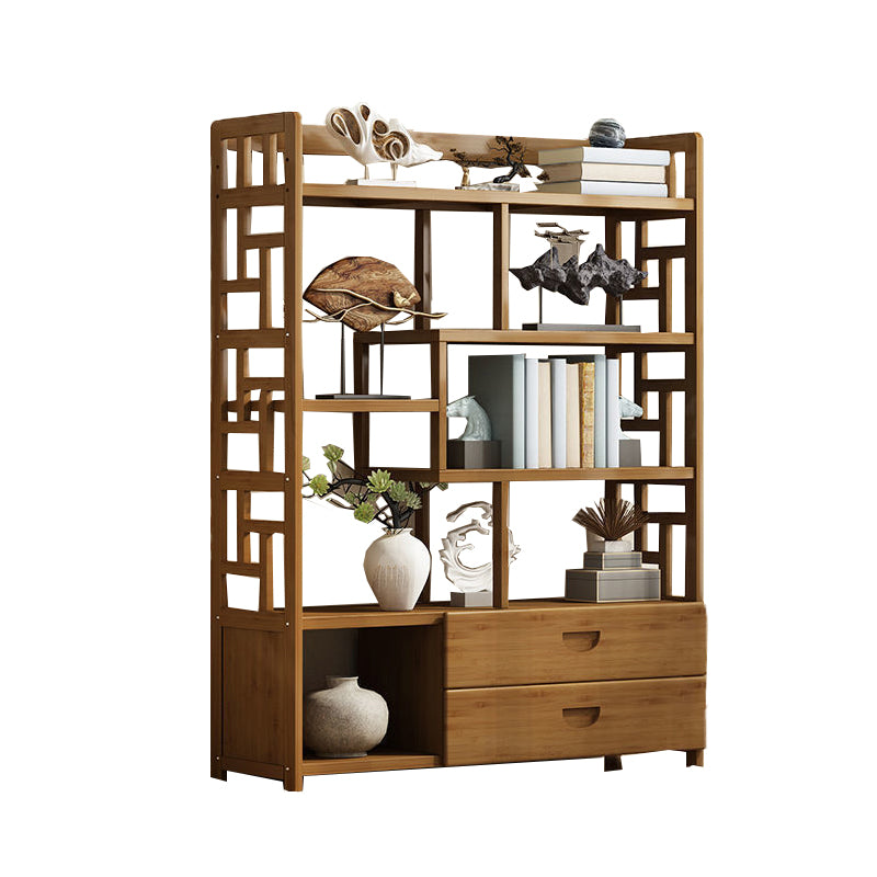 Contemporary Vertical Etagere Open Book Shelf Brown Bamboo Bookshelf for Study Room