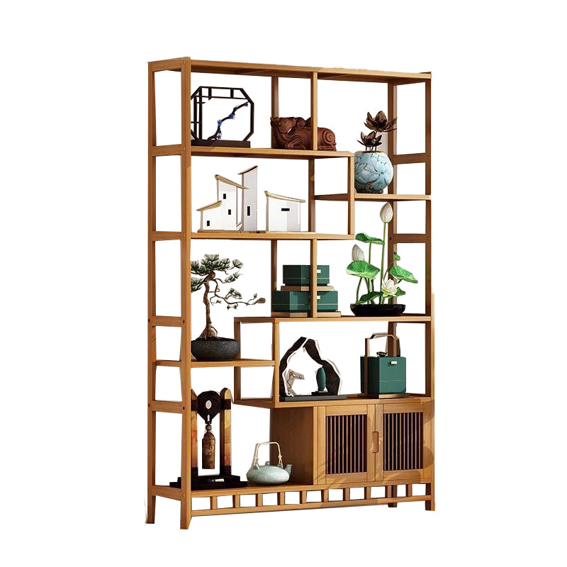 Contemporary Vertical Etagere Open Book Shelf Brown Bamboo Bookshelf for Study Room