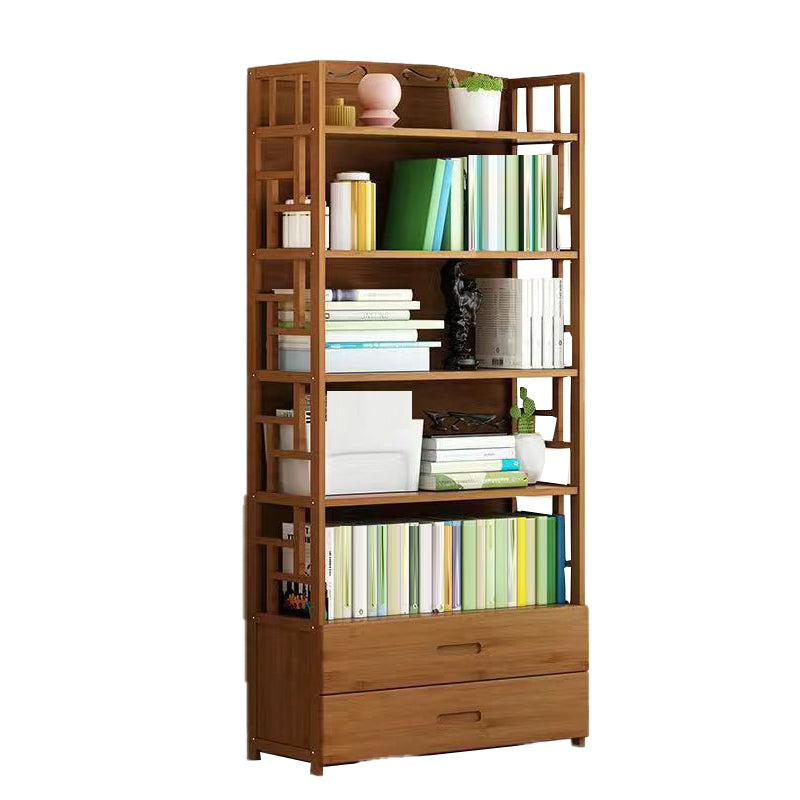 Contemporary Vertical Etagere Open Book Shelf Brown Bamboo Bookshelf for Study Room
