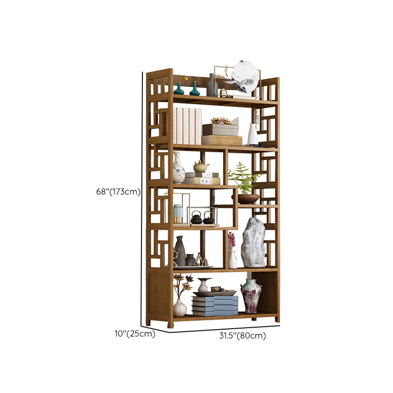 Contemporary Vertical Etagere Open Book Shelf Brown Bamboo Bookshelf for Study Room
