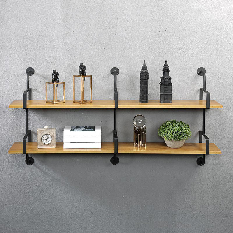 Metal and Wooden Shelf Bookcase Floating Open Wall Mounted Book Shelf for Study Room