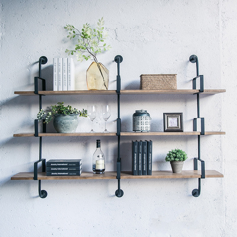 Metal and Wooden Shelf Bookcase Floating Open Wall Mounted Book Shelf for Study Room