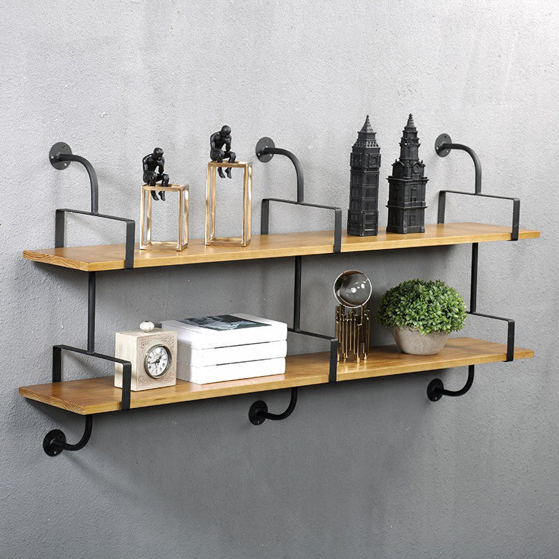 Metal and Wooden Shelf Bookcase Floating Open Wall Mounted Book Shelf for Study Room
