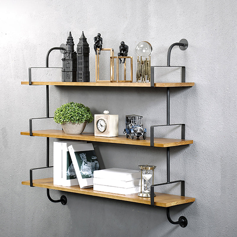 Metal and Wooden Shelf Bookcase Floating Open Wall Mounted Book Shelf for Study Room