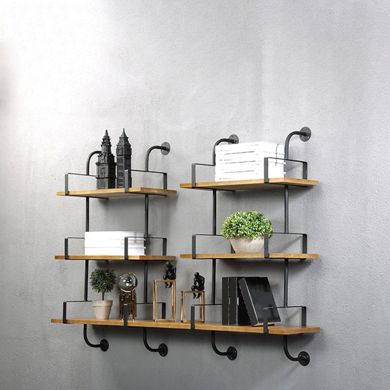 Metal and Wooden Shelf Bookcase Floating Open Wall Mounted Book Shelf for Study Room