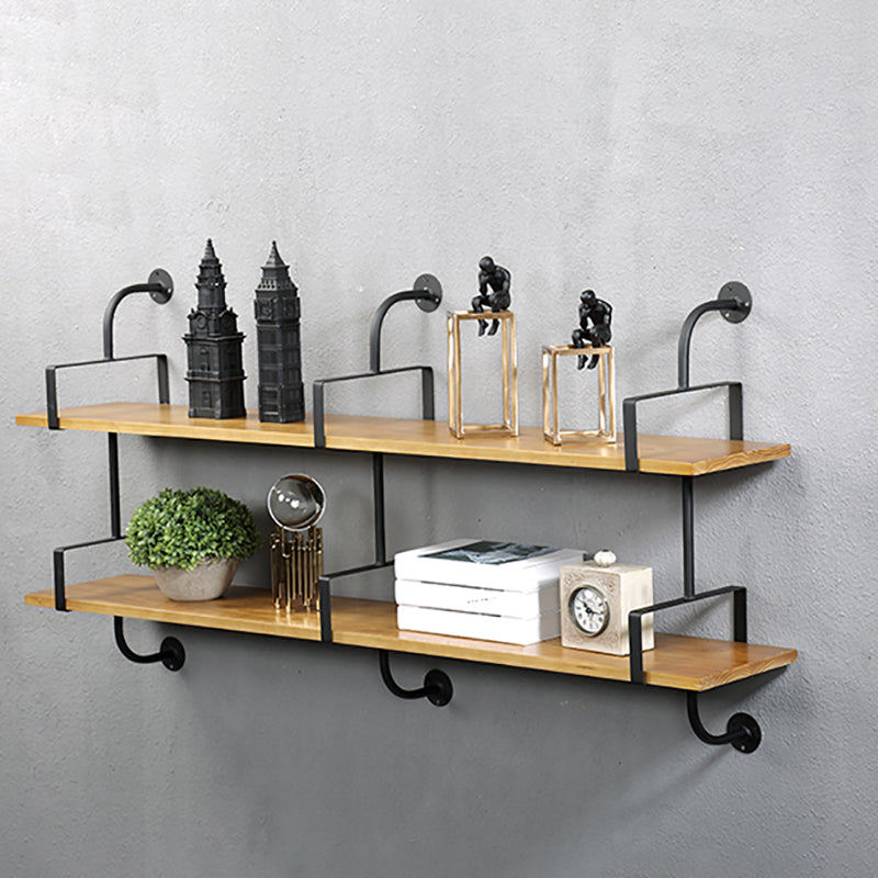 Metal and Wooden Shelf Bookcase Floating Open Wall Mounted Book Shelf for Study Room
