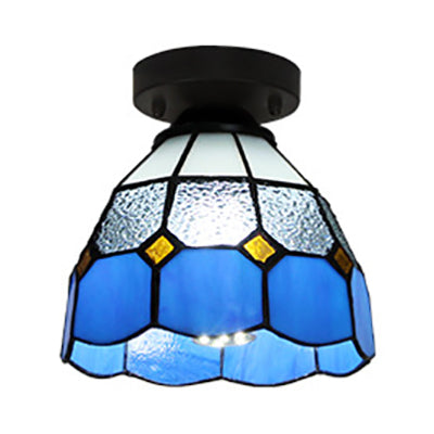 Tiffany Style Dome plafonnier Light Verre 1 Light Light Flush Plafond Light in Blanc / Bleu / Clear for Corridor
