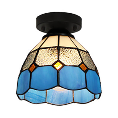 Tiffany Style Dome plafonnier Light Verre 1 Light Light Flush Plafond Light in Blanc / Bleu / Clear for Corridor