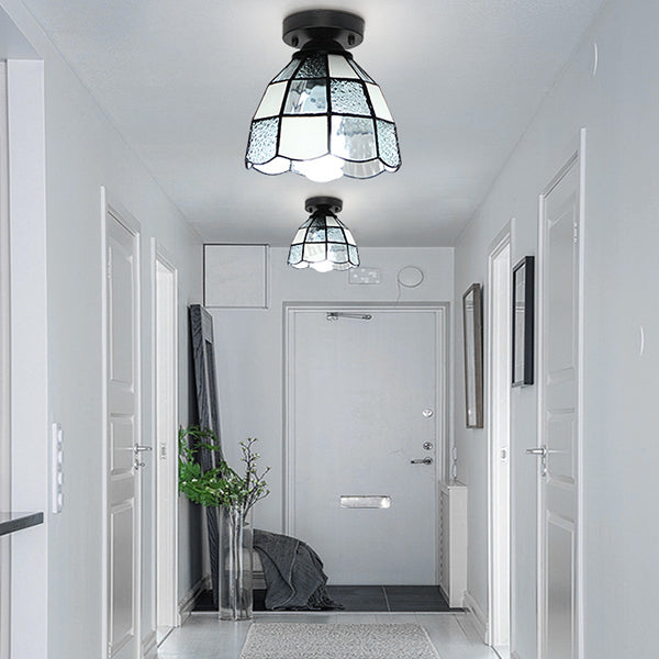 Tiffany Style Dome plafonnier Light Verre 1 Light Light Flush Plafond Light in Blanc / Bleu / Clear for Corridor