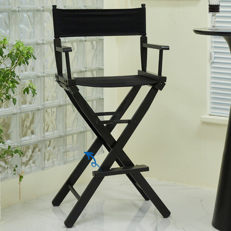 Industrial Backrest Arm Counter Stool Solid Wood Bar Stool with Canvas Cushion
