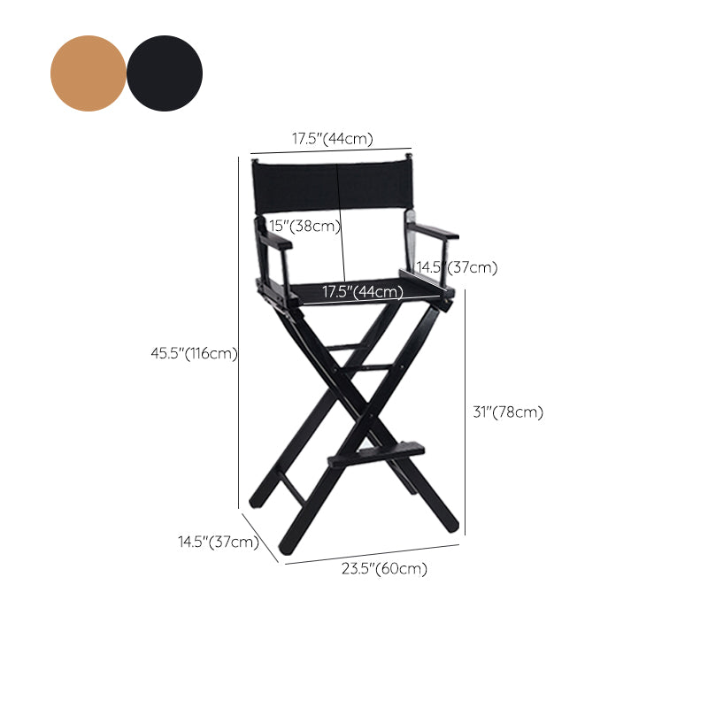 Industrial Backrest Arm Counter Stool Solid Wood Bar Stool with Canvas Cushion