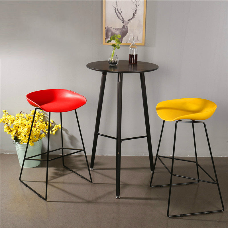 Modern Backrest Armless Counter Stool Metal High Stool with Plastic Cushion