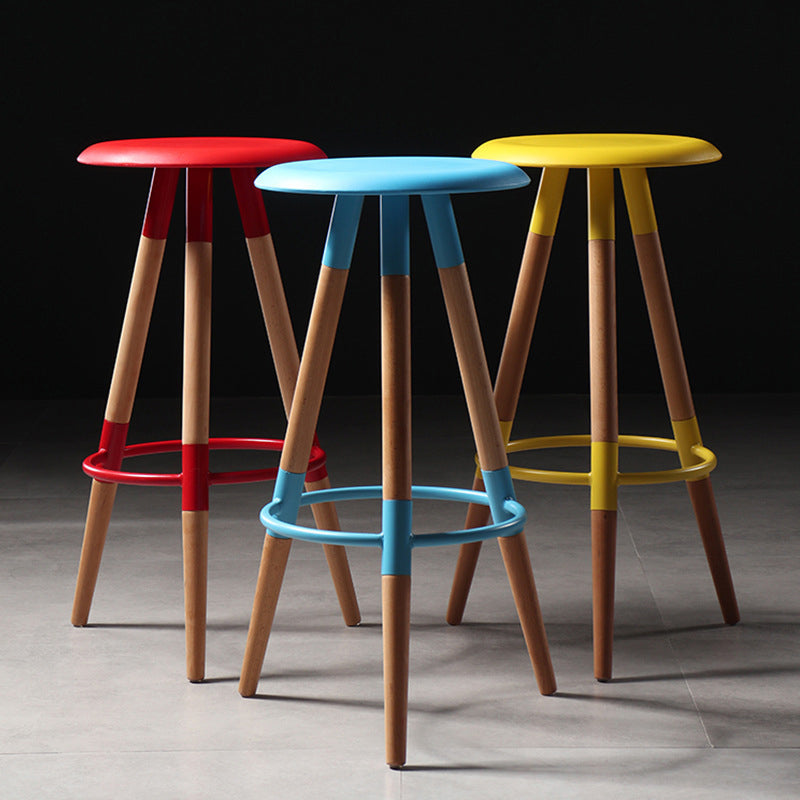 Modern Round Seat Counter Stool Solid Wood Backless Counter-height Stool
