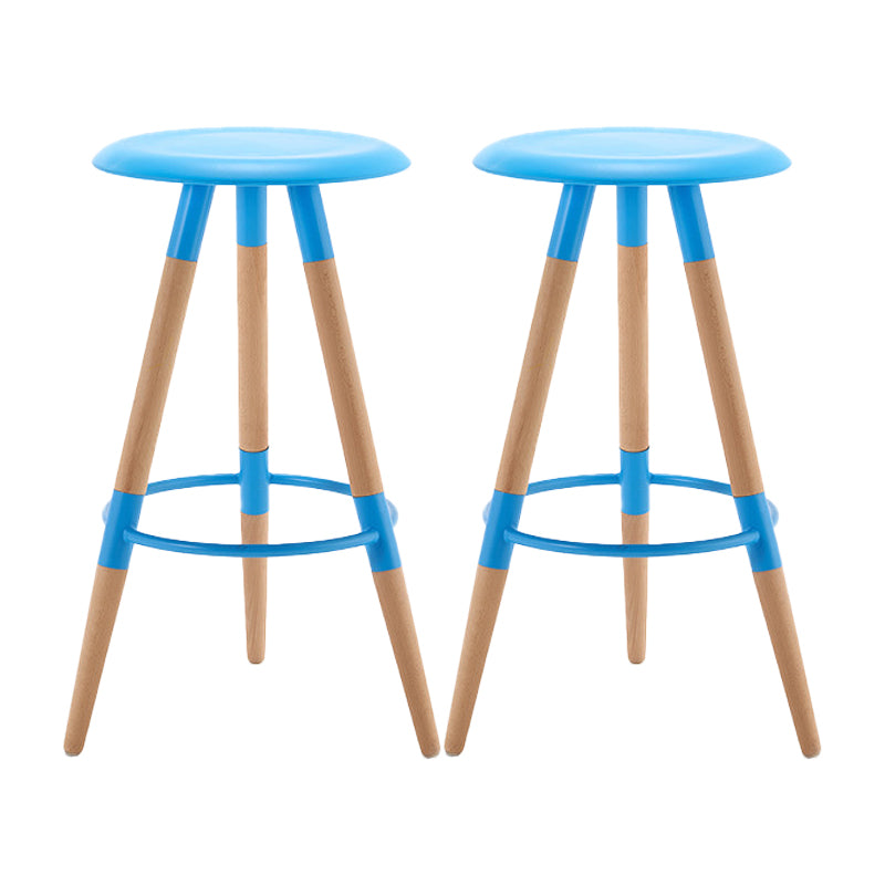 Modern Round Seat Counter Stool Solid Wood Backless Counter-height Stool