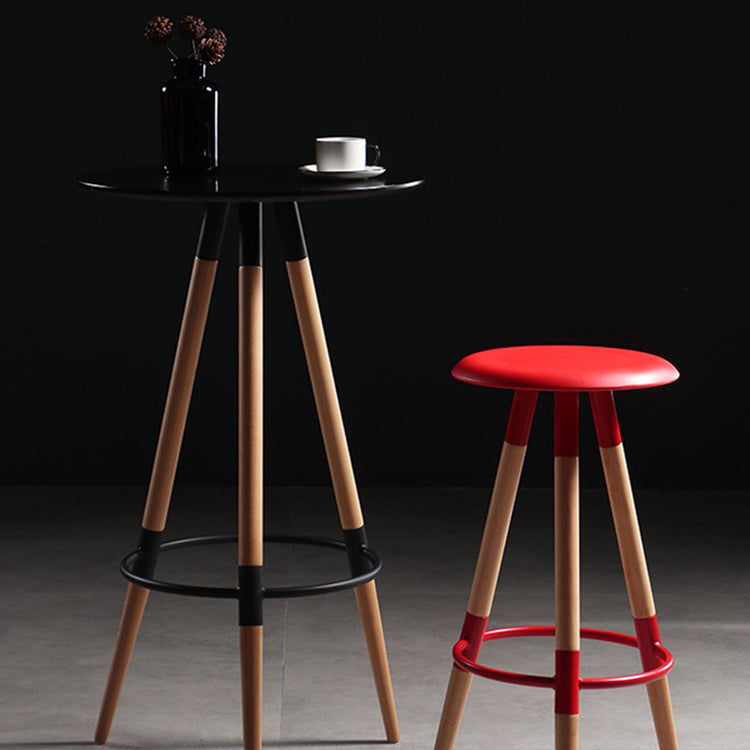 Modern Round Seat Counter Stool Solid Wood Backless Counter-height Stool