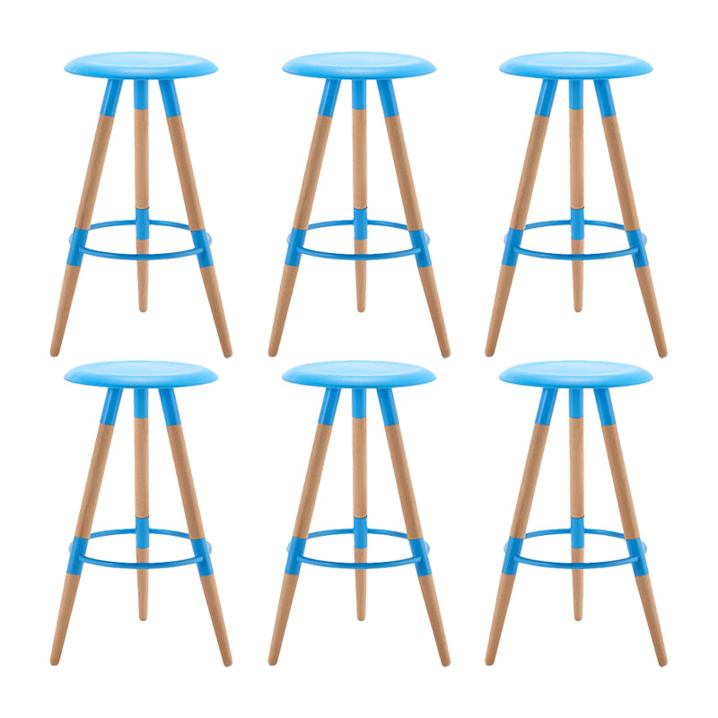 Modern Round Seat Counter Stool Solid Wood Backless Counter-height Stool