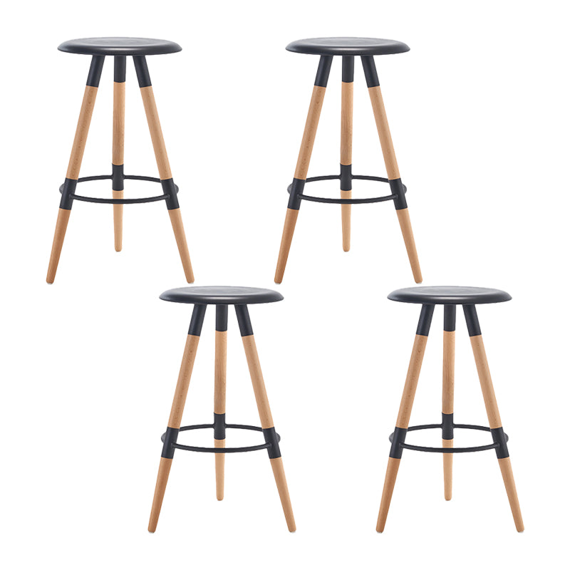 Modern Round Seat Counter Stool Solid Wood Backless Counter-height Stool