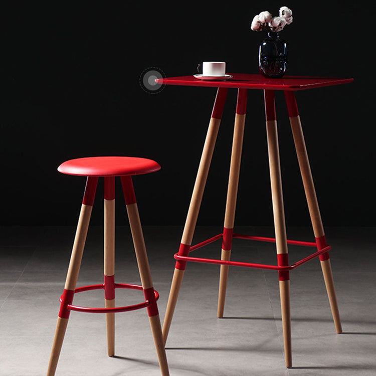 Modern Round Seat Counter Stool Solid Wood Backless Counter-height Stool