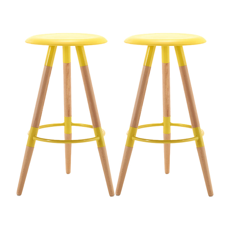 Modern Round Seat Counter Stool Solid Wood Backless Counter-height Stool