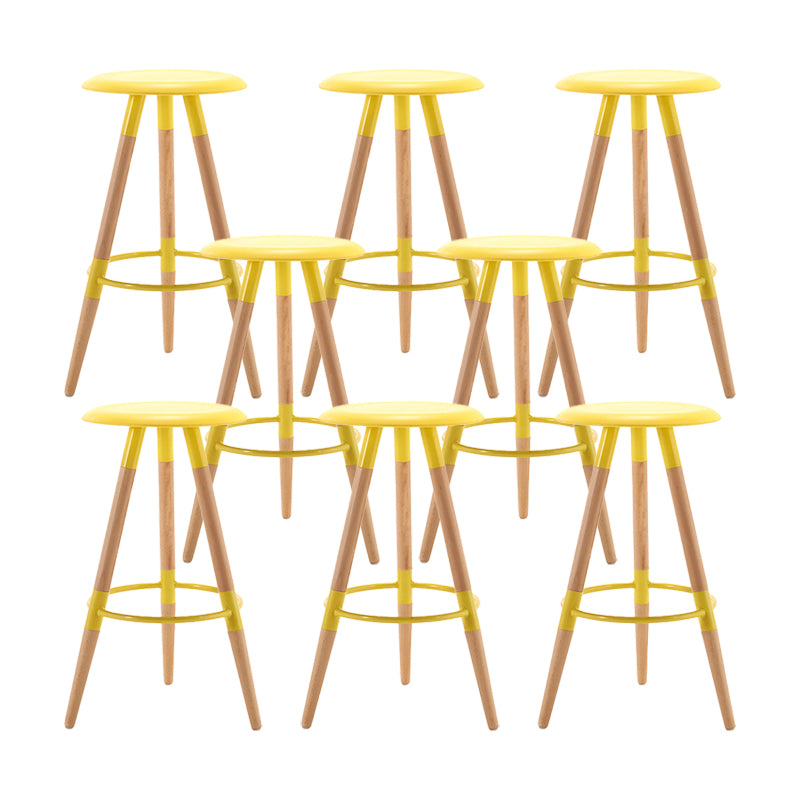 Modern Round Seat Counter Stool Solid Wood Backless Counter-height Stool