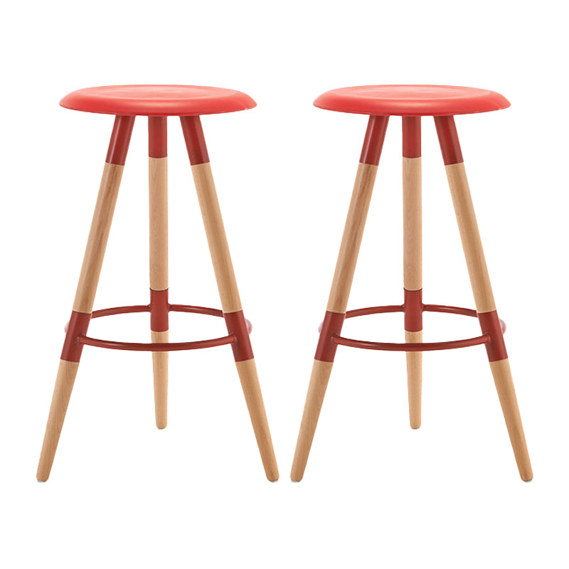 Modern Round Seat Counter Stool Solid Wood Backless Counter-height Stool