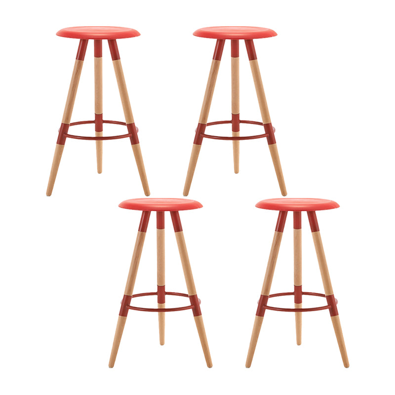 Modern Round Seat Counter Stool Solid Wood Backless Counter-height Stool