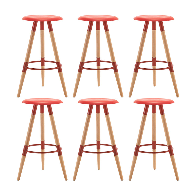 Modern Round Seat Counter Stool Solid Wood Backless Counter-height Stool