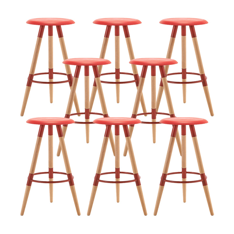 Modern Round Seat Counter Stool Solid Wood Backless Counter-height Stool