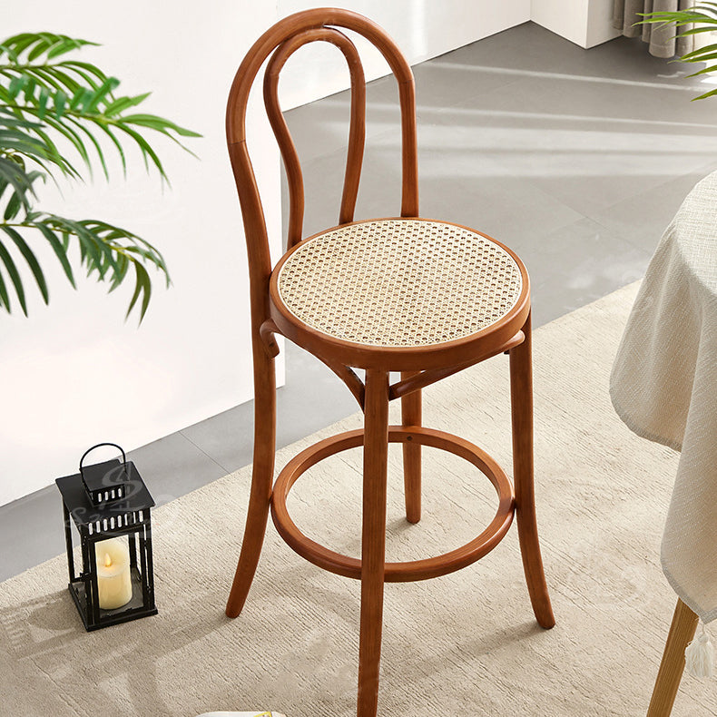 Contemporary Wooden Bar-stool Solid Round Seat Counter Bar Stool with Wood Legs