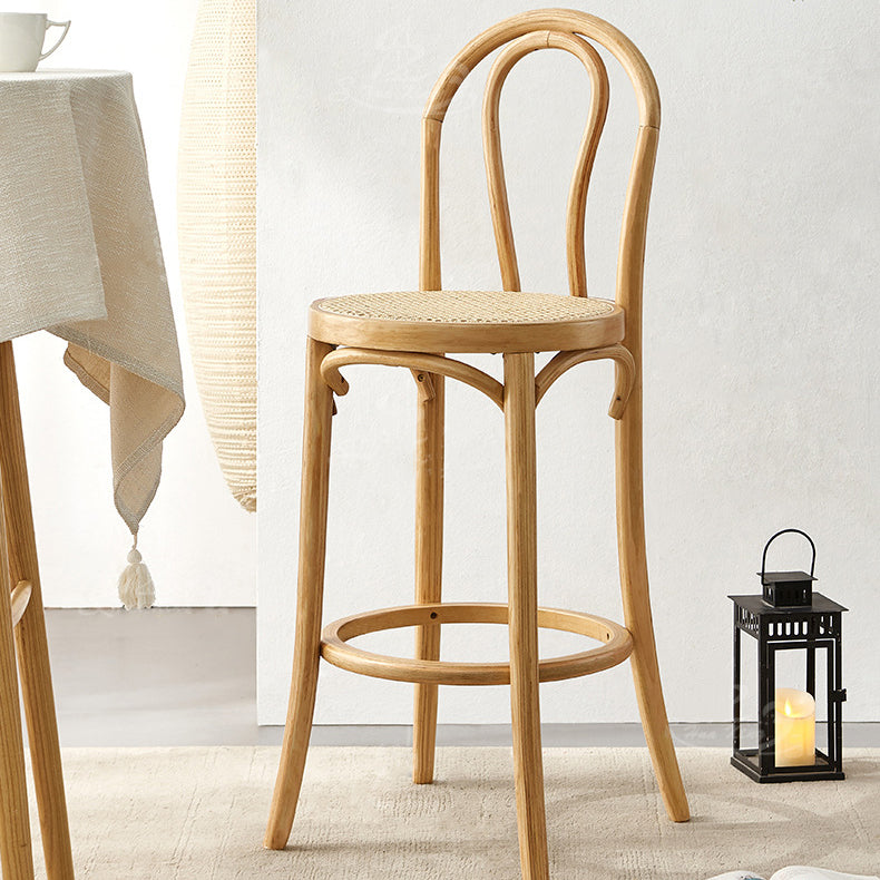 Contemporary Wooden Bar-stool Solid Round Seat Counter Bar Stool with Wood Legs