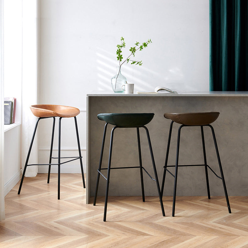 Contemporary PU Leather Bar-stool Bucket Seat Counter Bar Stool with Metal Legs