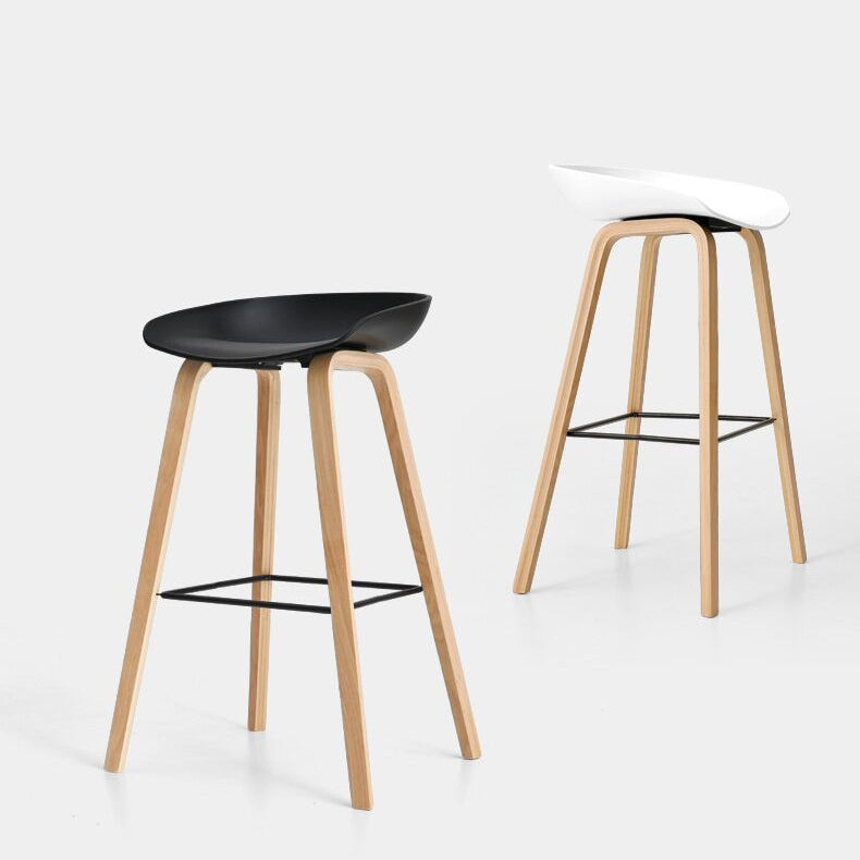 Nordic Plastic Bar-stool Bucket Seat Counter Bar Stool with Wood Legs