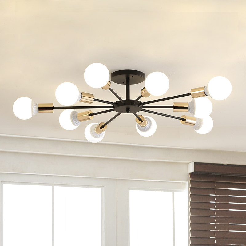 Black Sputnik Semi Flush Light Industrial Metallic 6/8 Lights Ceiling Mounted Fixture with Exposed Bulb, 23.5"/27.5" W