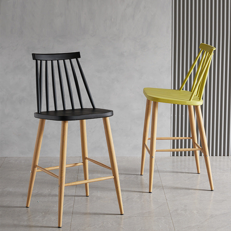 Nordic Plastic Bar-stool Square Seat Counter Bar Stool with Wood Legs
