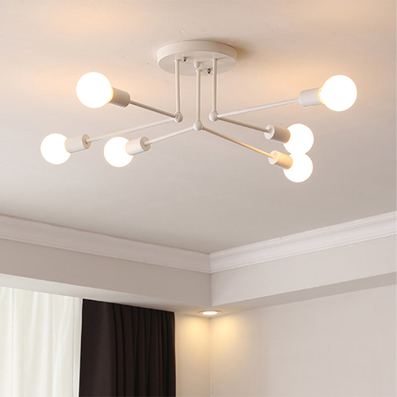 White Finish 6/8 Lights Semi Flush Light Loft Style Metallic Sputnik Ceiling Lighting for Living Room