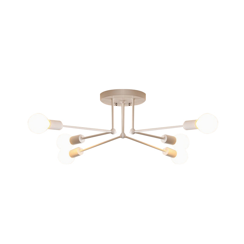 White Finish 6/8 Luci Semi Flush Light Loft Style Metallic Sputnik Soffitto Illuminazione per Living Room