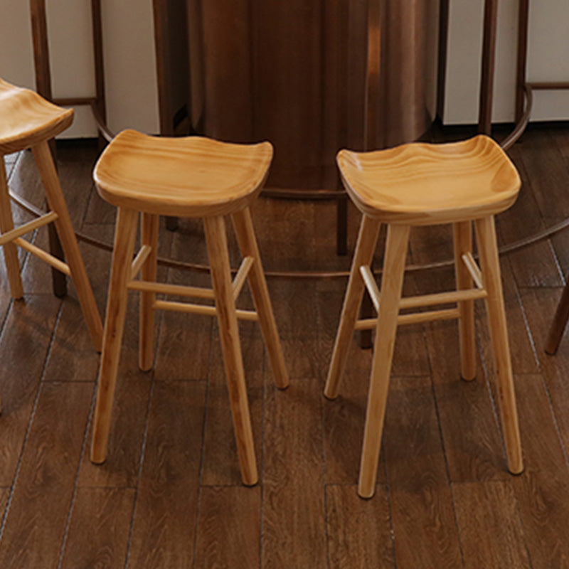 Modern Backless Counter Stool Wood Bar Stool with Pedal and Wooden Seat
