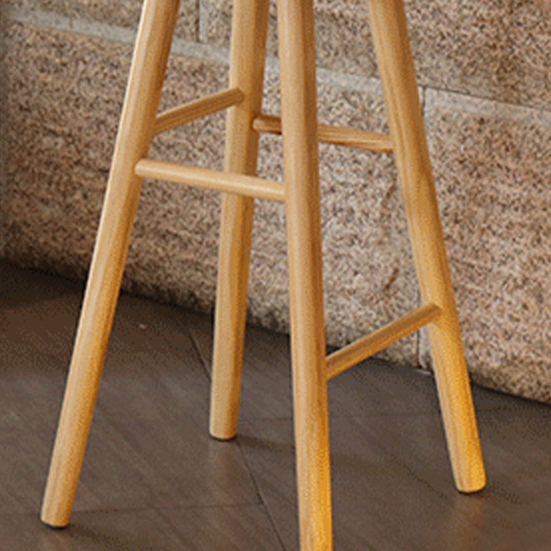 Modern Backless Counter Stool Wood Bar Stool with Pedal and Wooden Seat