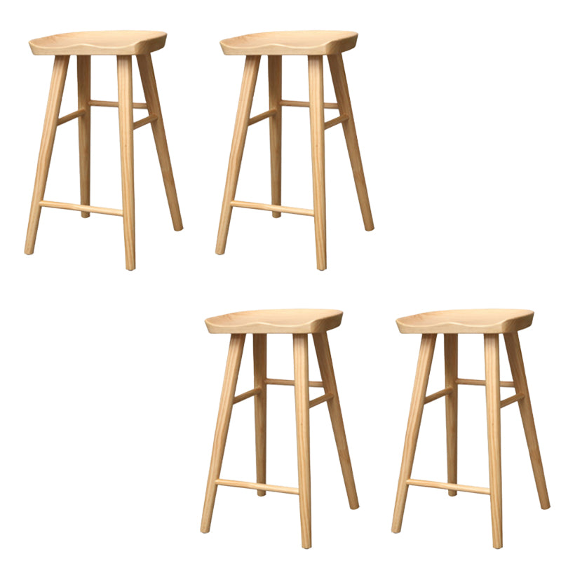 Modern Backless Counter Stool Wood Bar Stool with Pedal and Wooden Seat