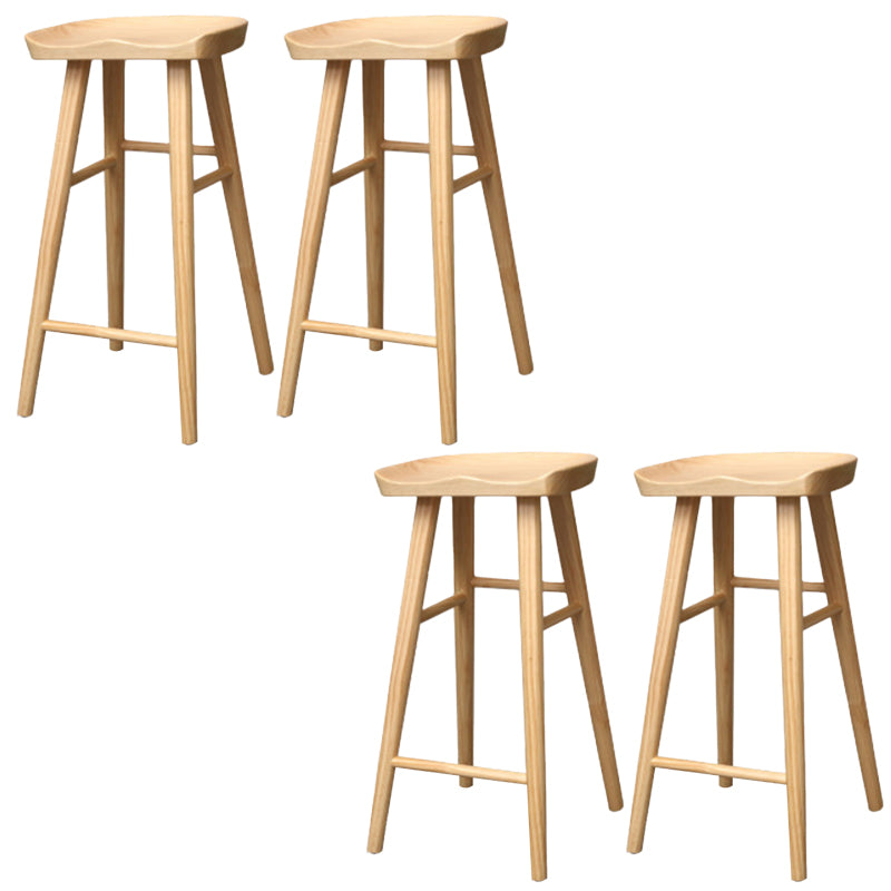 Modern Backless Counter Stool Wood Bar Stool with Pedal and Wooden Seat