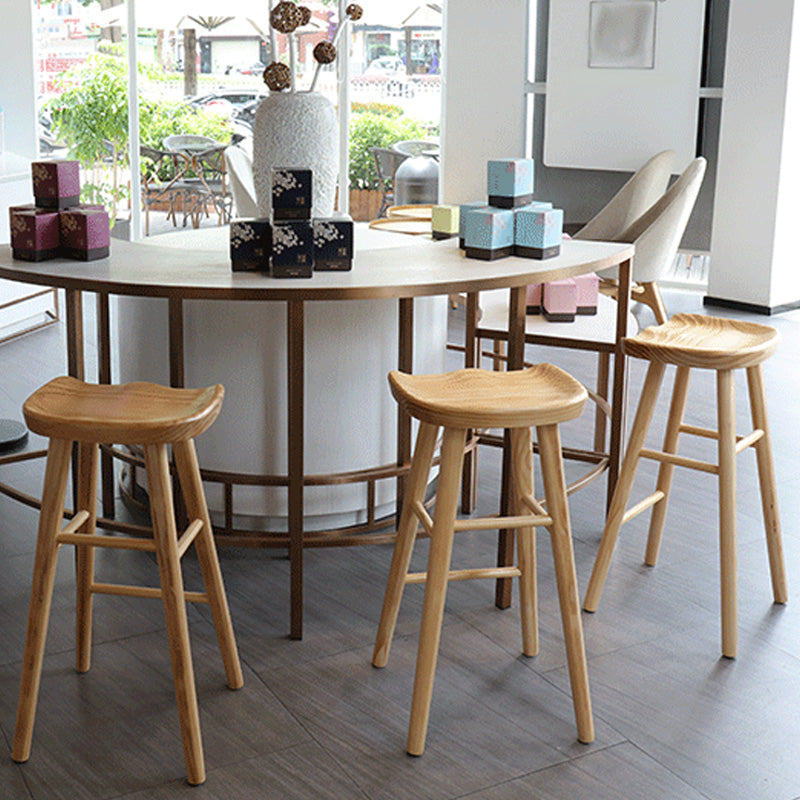 Modern Backless Counter Stool Wood Bar Stool with Pedal and Wooden Seat