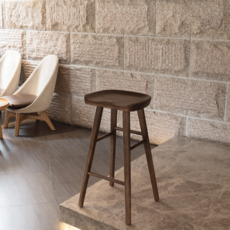 Modern Backless Counter Stool Wood Bar Stool with Pedal and Wooden Seat