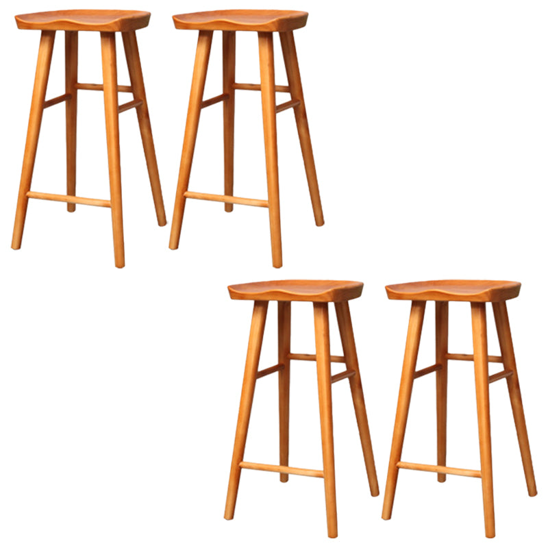 Modern Backless Counter Stool Wood Bar Stool with Pedal and Wooden Seat