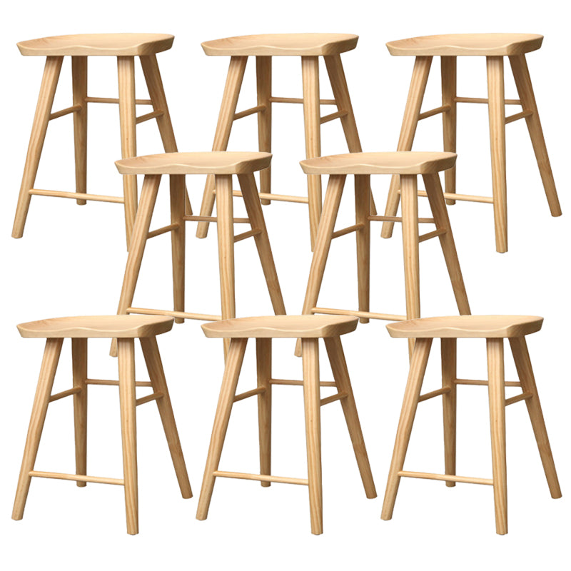 Modern Backless Counter Stool Wood Bar Stool with Pedal and Wooden Seat