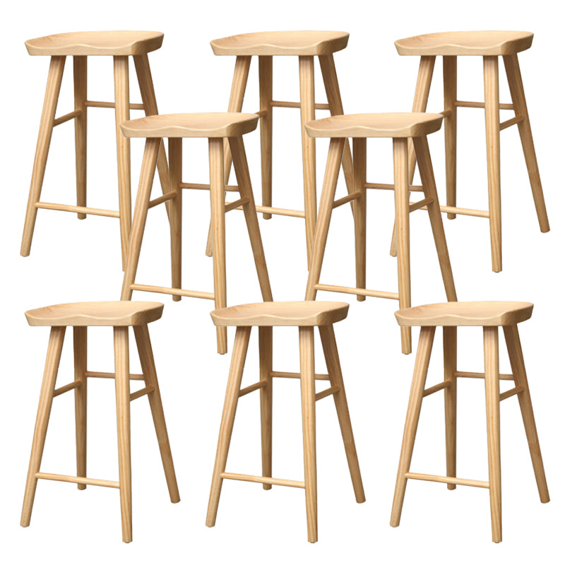 Modern Backless Counter Stool Wood Bar Stool with Pedal and Wooden Seat