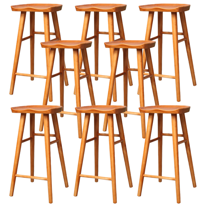 Modern Backless Counter Stool Wood Bar Stool with Pedal and Wooden Seat