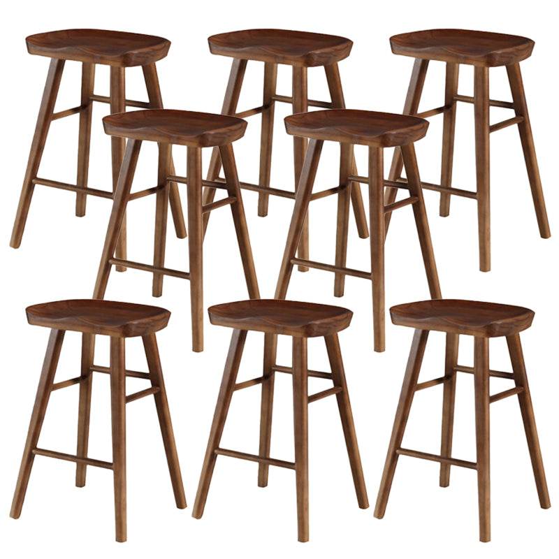 Modern Backless Counter Stool Wood Bar Stool with Pedal and Wooden Seat