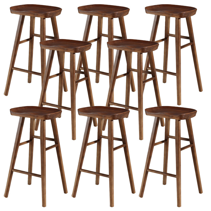 Modern Backless Counter Stool Wood Bar Stool with Pedal and Wooden Seat