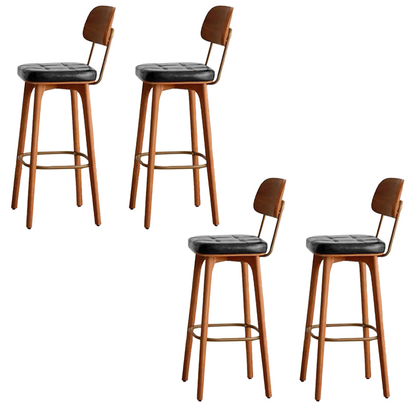 Nordic Style PU Leather Bar-stool Square Seat Counter Bar Stool with Wooden Legs