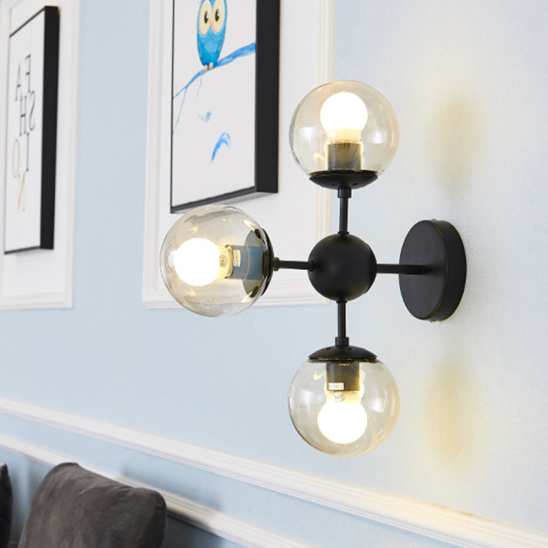 One Bulb Wall Sconce with Round Shade Clear Glass Modern Living Room Lighting Fixture